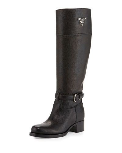 prada cervo logo riding boot black nero|Prada Riding Boots .